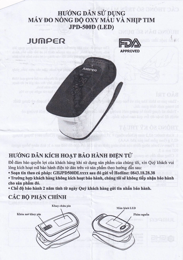 Máy đo nồng độ oxy trong máu Jumper JPD 500D Led thiết kế nhỏ gọn và sử dụng dễ dàng