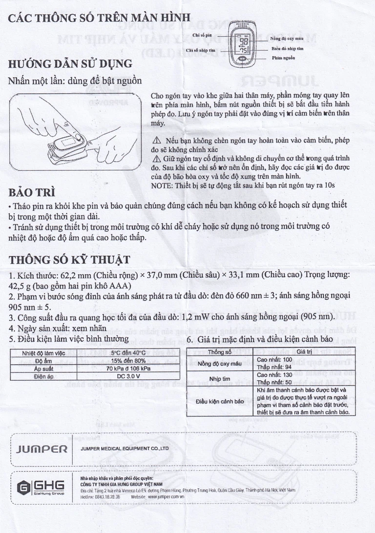 Máy đo nồng độ oxy trong máu Jumper JPD 500D Led thiết kế nhỏ gọn và sử dụng dễ dàng