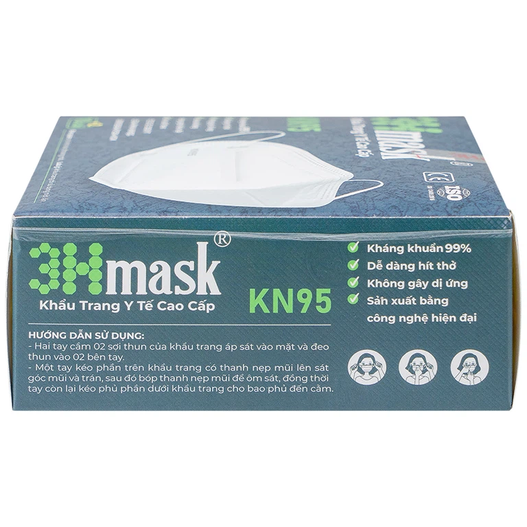 Khẩu trang y tế cao cấp KN95 3Hmask Vĩnh Tiến màu trắng hỗ trợ ngăn khói, bụi, kháng khuẩn (12 cái)