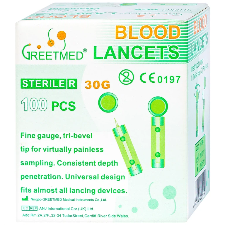 Kim lấy máu Blood Lancets Greetmed dùng cho máy đo đường huyết (100 cái)