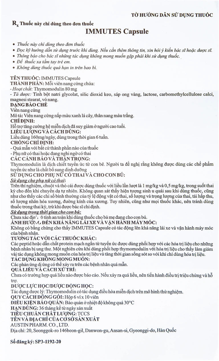 Thuốc Immutes Capsule 80mg Austin hỗ trợ tăng cường hệ miễn dịch (6 vỉ x 10 viên)