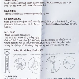 Bào tử lợi khuẩn Livespo Spobio Sos hỗ trợ làm giảm tiêu chảy cấp (10 ống x 5 ml)