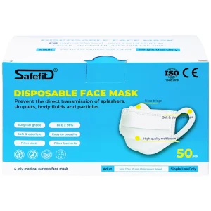 Khẩu trang y tế Safefit màu trắng 4 lớp hỗ trợ ngăn khói, bụi, kháng khuẩn (50 cái)