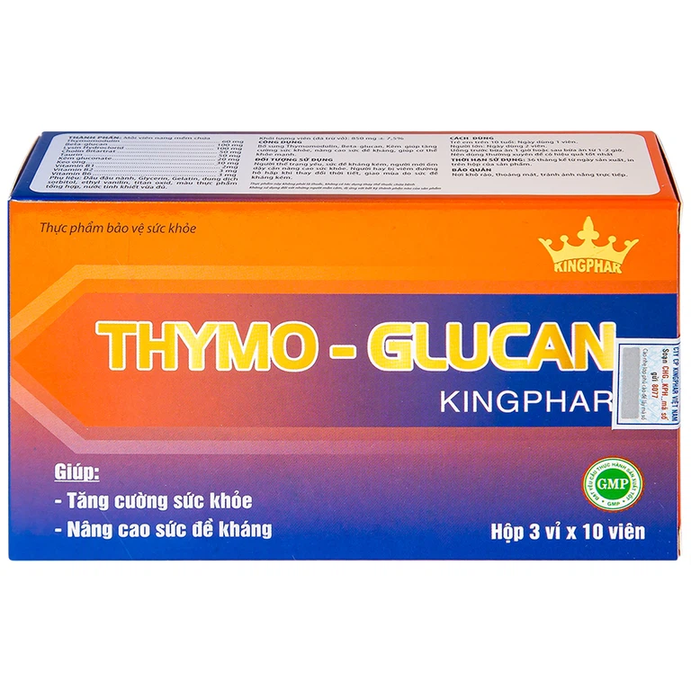 Viên uống Thymo-Glucan Kingphar nâng cao sức đề kháng, giúp cơ thể khỏe mạnh (3 vỉ x 10 viên)