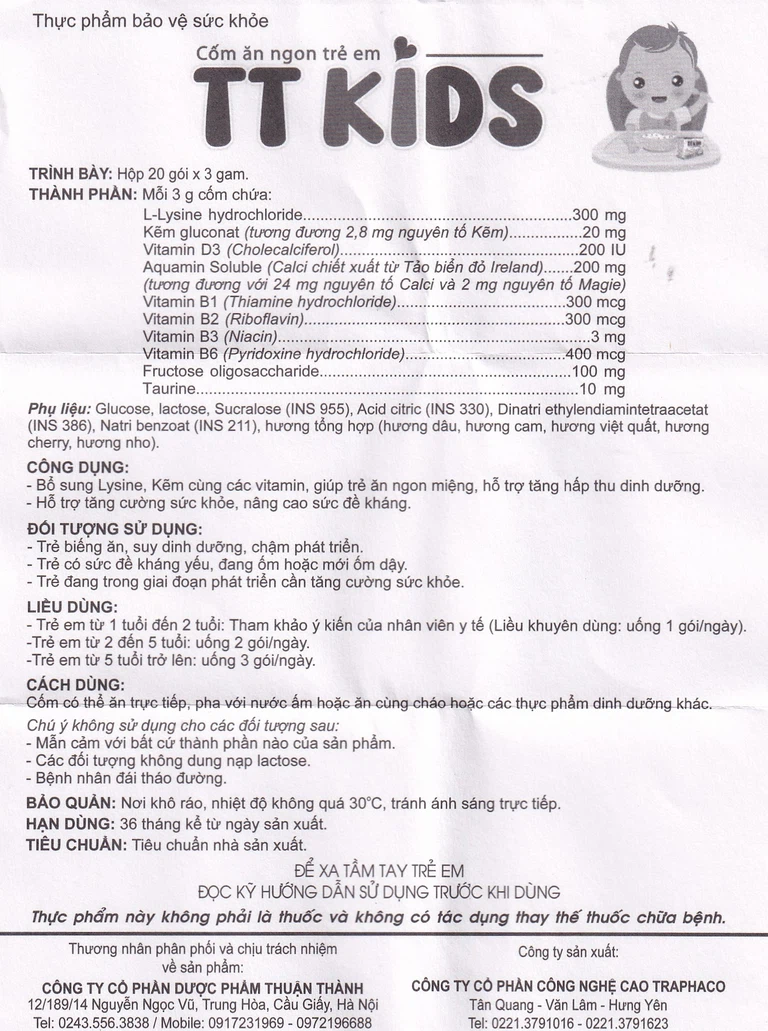Cốm ăn ngon trẻ em TT KIDS Traphaco hỗ trợ tăng hấp thu dinh dưỡng, tăng cường sức khỏe (20 gói x 3g)