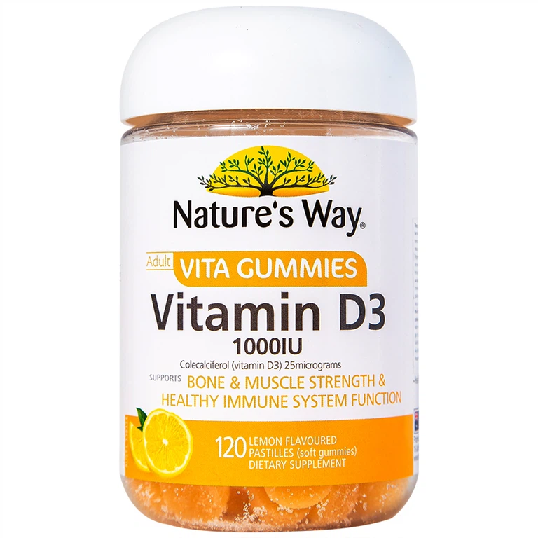 Viên nhai Vita Gummies Vitamin D3 1000IU Nature's Way hỗ trợ giúp hấp thu canxi (120 viên)