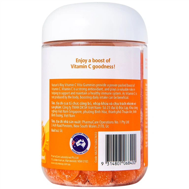 Kẹo dẻo Vitamin C Vita Gummies Nature's Way vị cam hỗ trợ và duy trì hệ miễn dịch khỏe mạnh (120 viên)