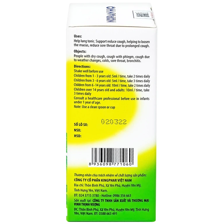 Siro Nopanho Kingphar giúp bổ phế, hạn chế ho nhiều (125ml)