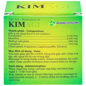 Dầu gió Kimagi Agimexpharm giữ ấm cơ thể, xông hơi giải cảm (10 chai x 6ml)