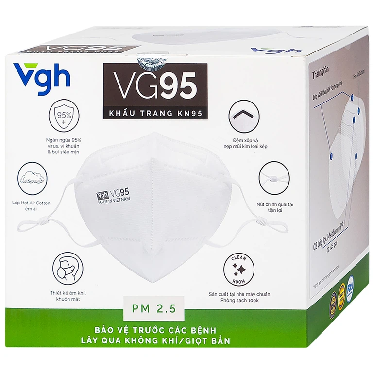 Khẩu trang 5 lớp VG95 ngăn ngừa dị vật, bụi mịn và siêu mịn