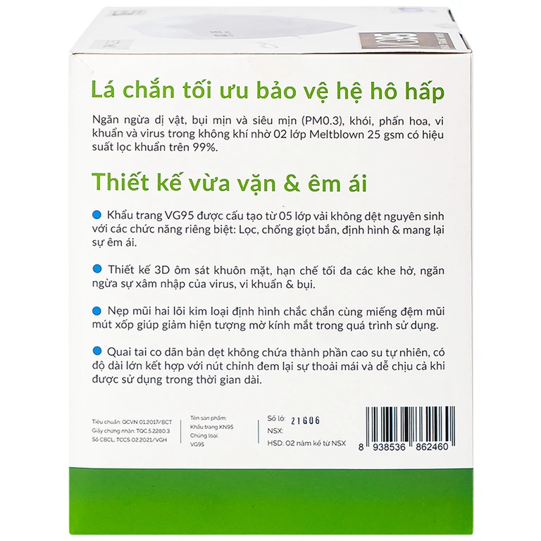 Khẩu trang 5 lớp VG95 ngăn ngừa dị vật, bụi mịn và siêu mịn