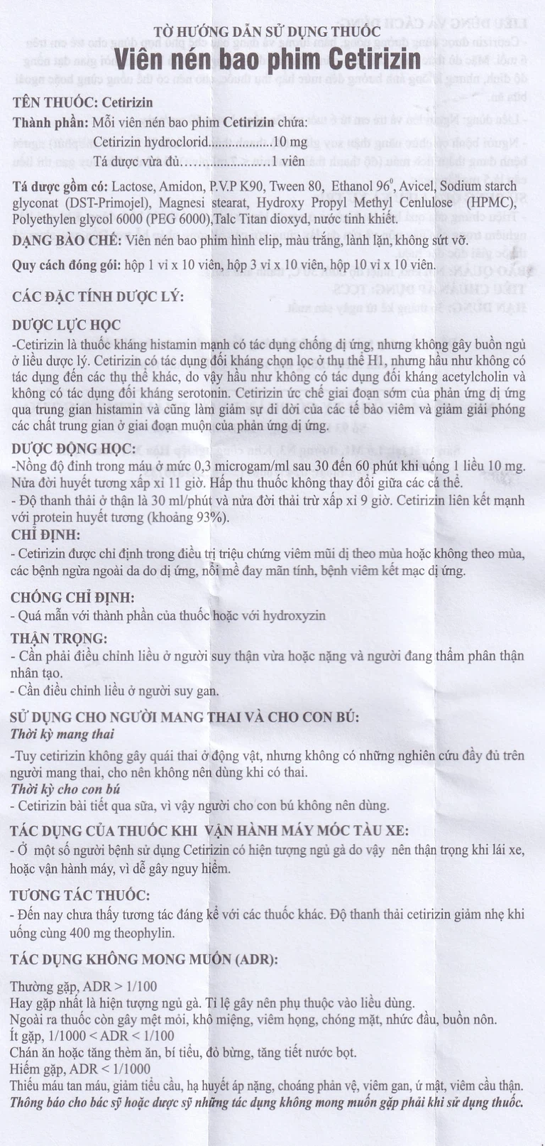 Thuốc Cetirizin 10mg Trường Thọ trị ngứa ngoài da do dị ứng (10 vỉ x 10 viên)