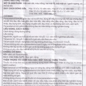 Viên nén Panactol 500mg Khapharco giảm đau, hạ sốt, điều trị đau đầu, đau răng (10 vỉ x 10 viên)