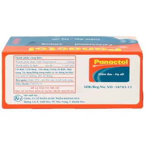 Viên nén Panactol 500mg Khapharco giảm đau, hạ sốt, điều trị đau đầu, đau răng (10 vỉ x 10 viên)
