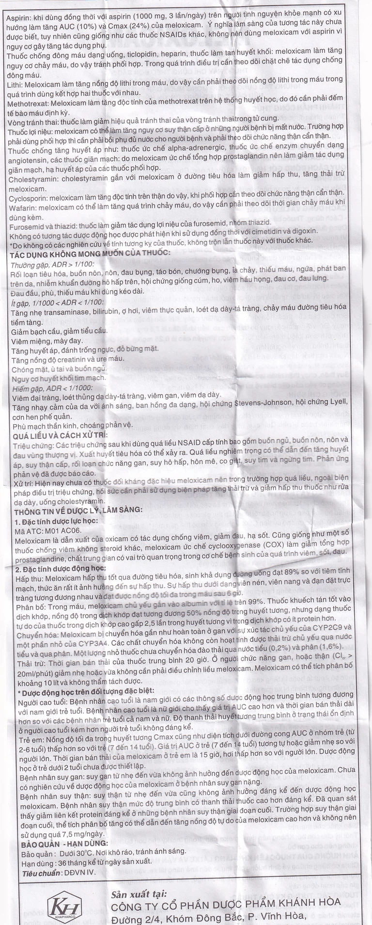 Viên nén Meloxicam 7.5mg Khapharco điều trị thoái hóa khớp, viêm cột sống dính khớp (200 viên)