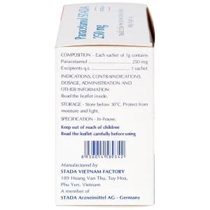 Cốm Paracetamol Stada 250mg điều trị các cơn đau do cảm cúm, nhức đầu, đau họng (30 gói x 1g)
