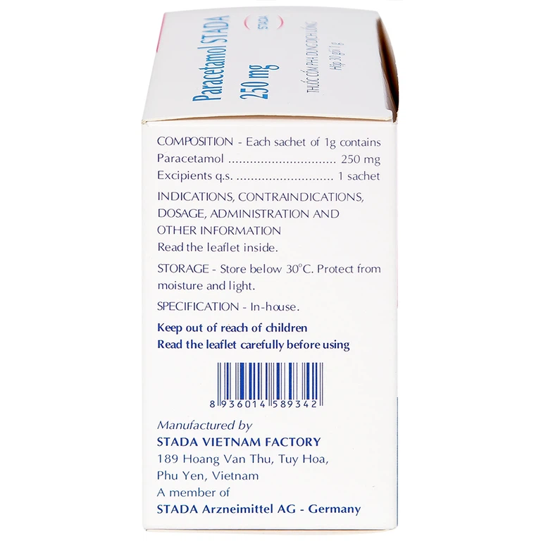 Cốm Paracetamol Stada 250mg điều trị các cơn đau do cảm cúm, nhức đầu, đau họng (30 gói x 1g)