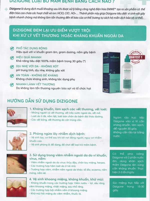Dung dịch khoáng Dizigone Terrapharm làm sạch vi khuẩn trong 30 giây, vệ sinh răng miệng, khử mùi (300ml)