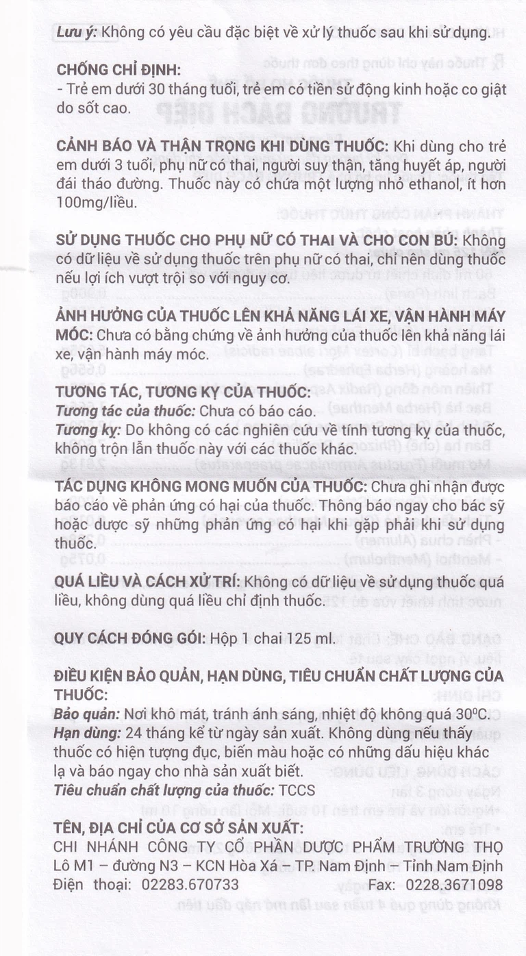 Thuốc ho bổ phế Trường Bạch Diệp Trường Thọ chữa ho tiêu đờm, chuyên trị ho cảm (125ml)