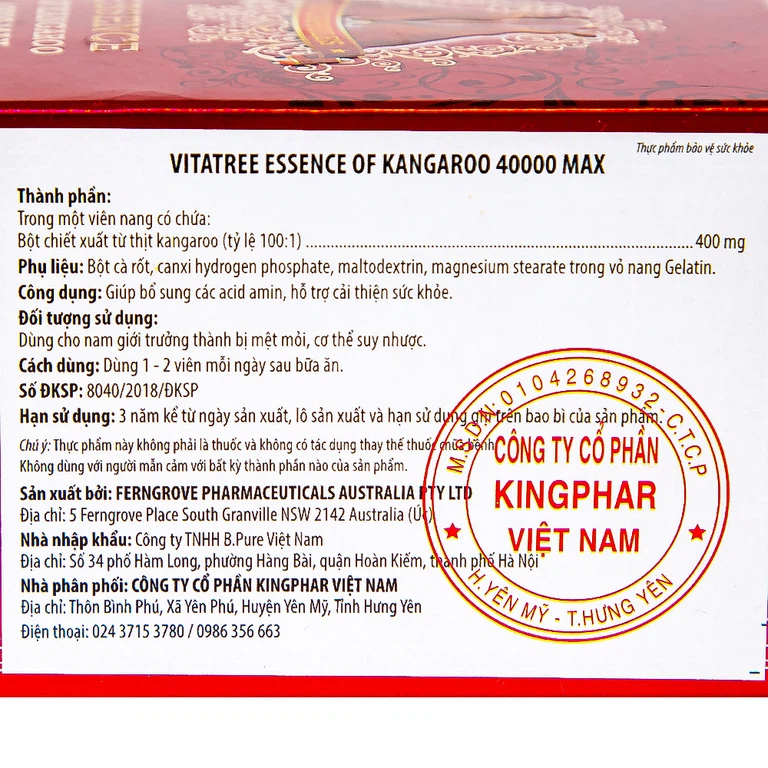 Viên uống Essence Of Kangaroo 40000 Max Vitatree bổ sung các acid amin, hỗ trợ cải thiện sức khỏe (100 viên)