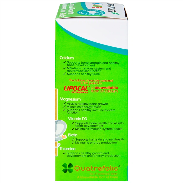 Siro Brauer Kids Liquid Growth Support For Kids bổ sung canxi, vitamin và khoáng chất (200ml)