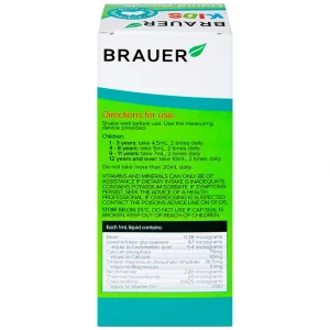 Siro Brauer Kids Liquid Growth Support For Kids bổ sung canxi, vitamin và khoáng chất (200ml)