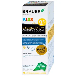 Siro Brauer Kids Manuka Honey Chesty Cough hỗ trợ tăng cường sức đề kháng, hạn chế ho nhiều (100ml)