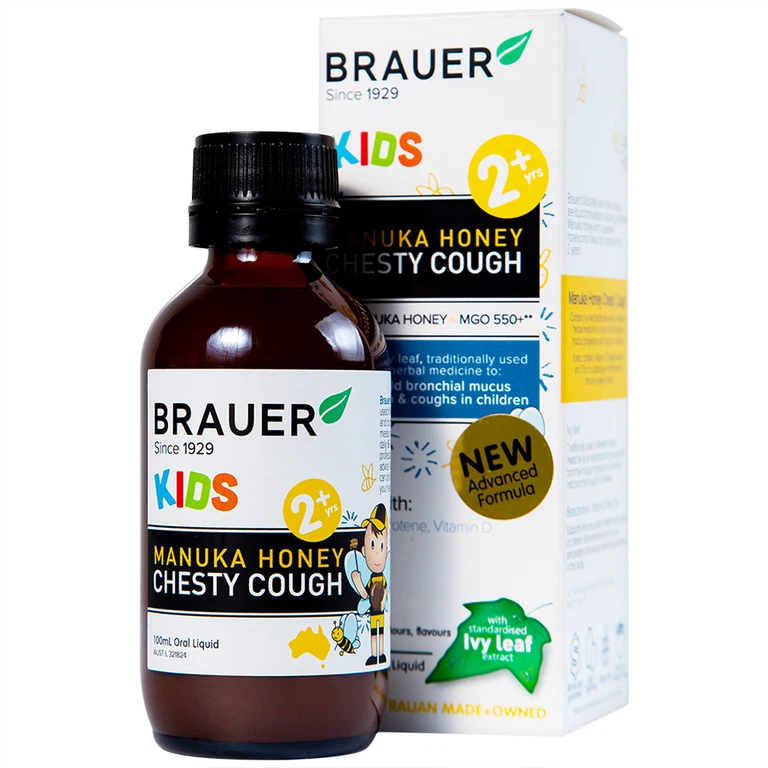 Siro Brauer Kids Manuka Honey Chesty Cough hỗ trợ tăng cường sức đề kháng, hạn chế ho nhiều (100ml)