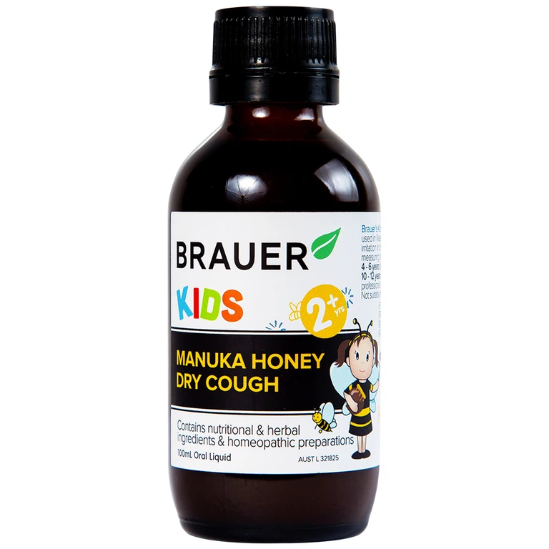 Siro Brauer Kids Manuka Honey Dry Cough hỗ trợ giảm chứng ho khan, giảm đau rát họng ở trẻ (100ml)