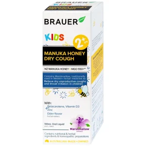 Siro Brauer Kids Manuka Honey Dry Cough hỗ trợ giảm chứng ho khan, giảm đau rát họng ở trẻ (100ml)