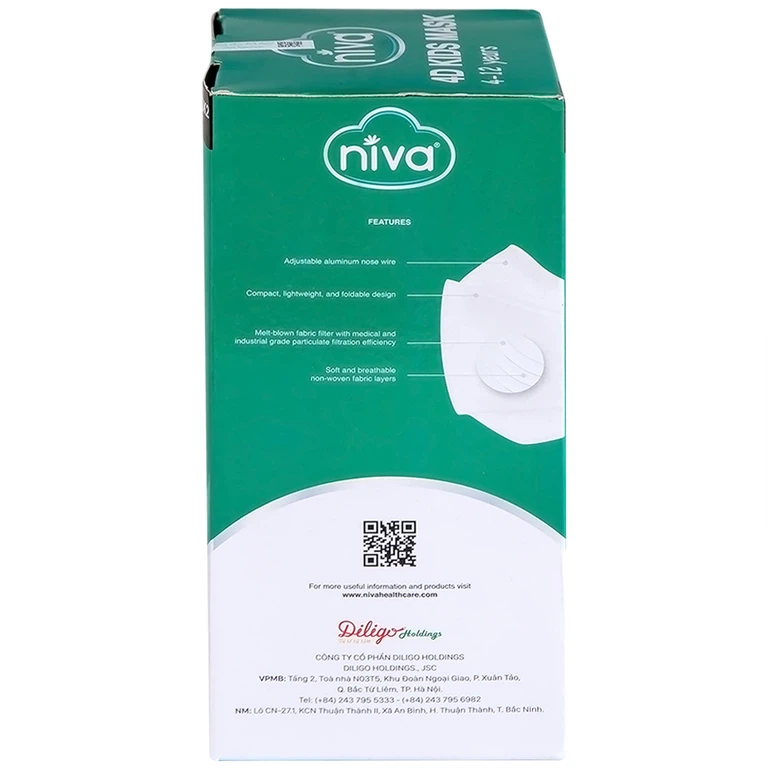 Khẩu trang 4D Kids Niva thoáng khí, ngăn chặn vi khuẩn, giọt bắn (25 cái)