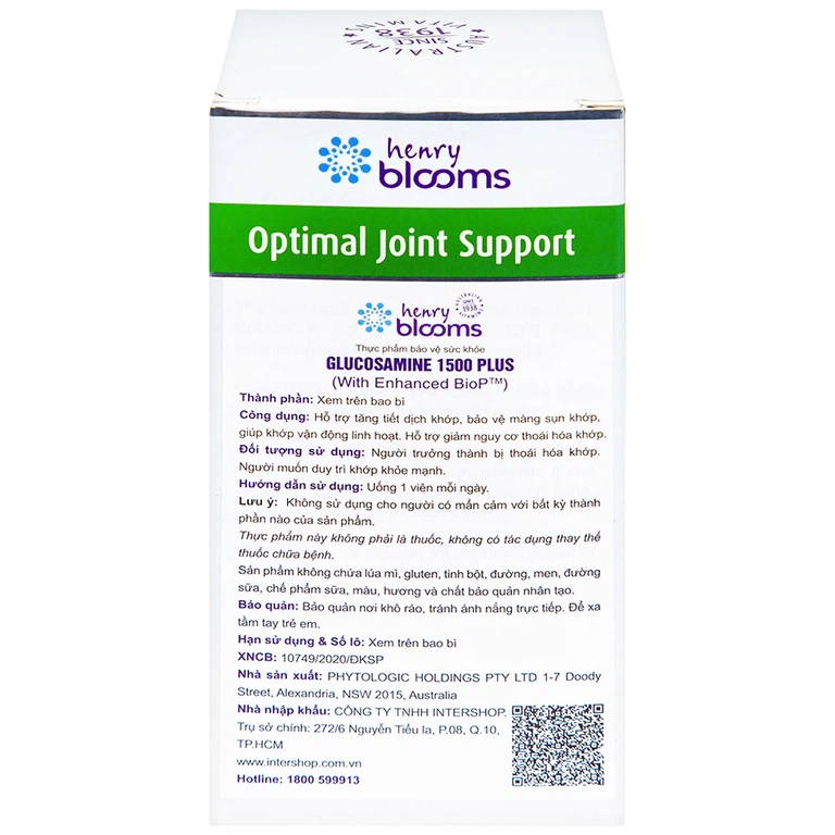 Viên uống Glucosamine 1500 Plus Henry Blooms hỗ trợ tăng tiết dịch khớp, bảo vệ màng sụn khớp (90 viên)
