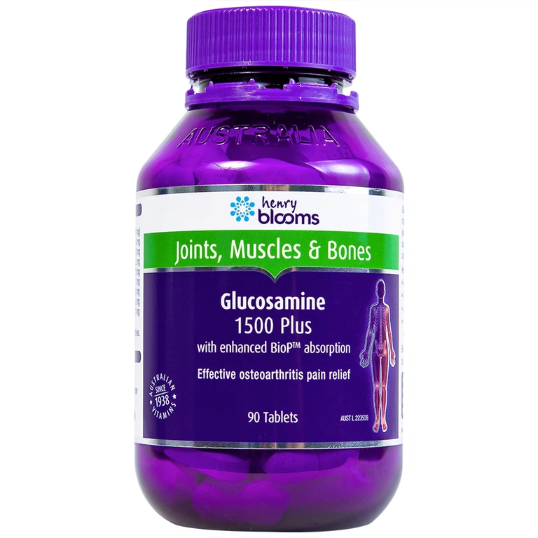 Viên uống Glucosamine 1500 Plus Henry Blooms hỗ trợ tăng tiết dịch khớp, bảo vệ màng sụn khớp (90 viên)