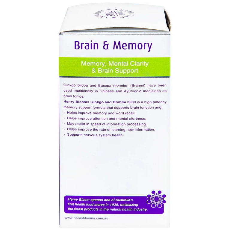 Viên uống Ginkgo And Brahmi 3000 Henry Blooms hỗ trợ hoạt huyết (60 viên)