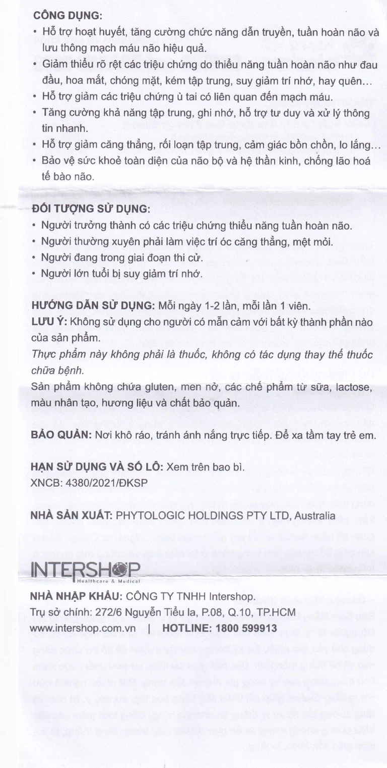 Viên uống Ginkgo And Brahmi 3000 Henry Blooms hỗ trợ hoạt huyết (60 viên)