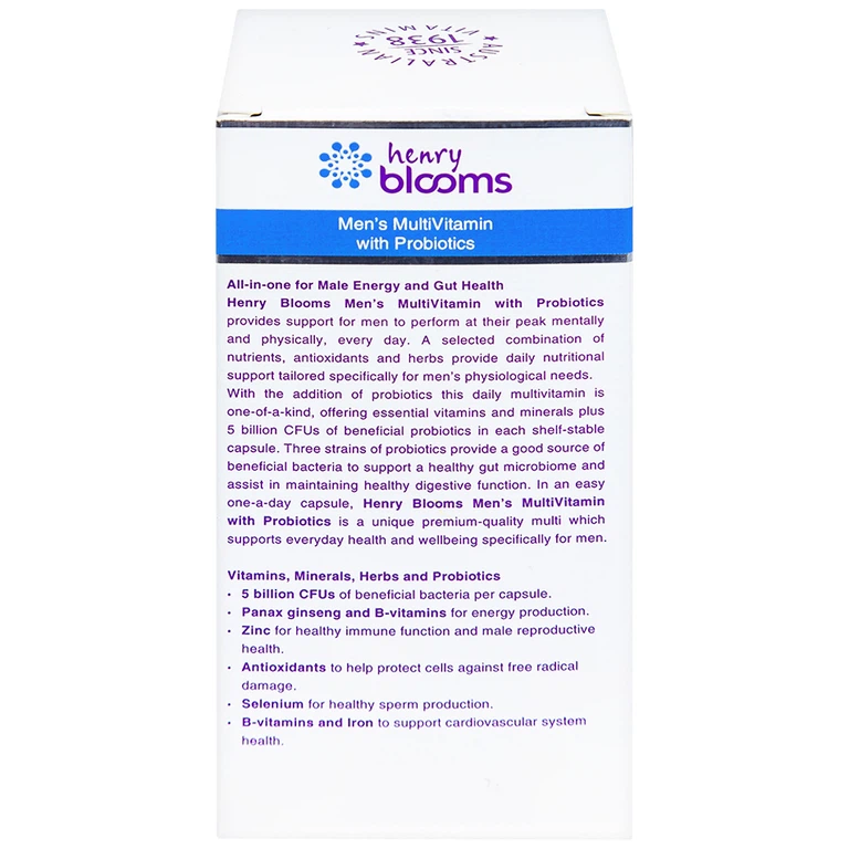 Viên uống Men's Multivitamin With Probiotics Henry Blooms cung cấp năng lượng và chất dinh dưỡng cần thiết (30 viên)