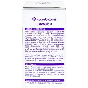 Viên uống OsteoBlast Henry Blooms bổ sung Canxi, Vitamin D3 và khoáng chất thiết yếu (60 viên)