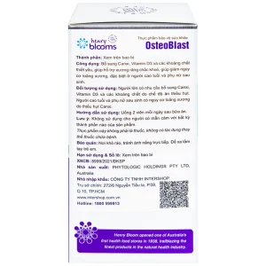 Viên uống OsteoBlast Henry Blooms bổ sung Canxi, Vitamin D3 và khoáng chất thiết yếu (60 viên)