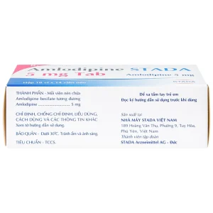 Thuốc Amlodipine Stada 5mg Tab điều trị tăng huyết áp, đau thắt ngực (10 vỉ x 14 viên)