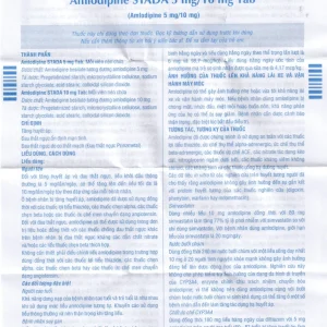 Thuốc Amlodipine Stada 10mg Tab điều trị tăng huyết áp, đau thắt ngực (10 vỉ x 14 viên)