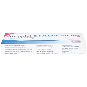 Thuốc Atenolol Stada 50mg điều trị tăng huyết áp, đau thắt ngực (2 vỉ x 15 viên)