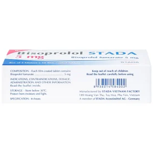 Thuốc Bisoprolol Stada 5mg điều trị tăng huyết áp, đau thắt ngực mạn tính ổn định (3 vỉ x 10 viên)