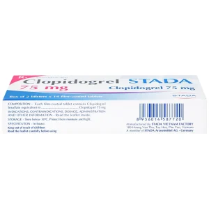 Thuốc Clopidogrel Stada 75mg dự phòng biến cố do huyết khối động mạch (2 vỉ x 14 viên)