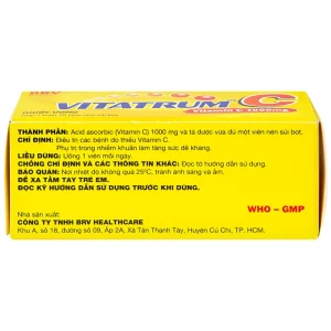 Viên sủi Vitatrum C BRV điều trị các bệnh do thiếu vitamin C (10 viên)