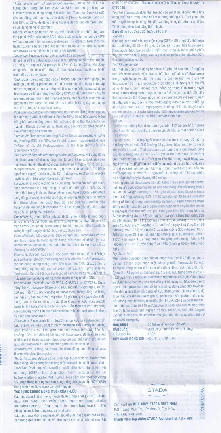Thuốc Fluconazole Stada 150mg điều trị nhiễm nấm (1 vỉ x 1 viên)