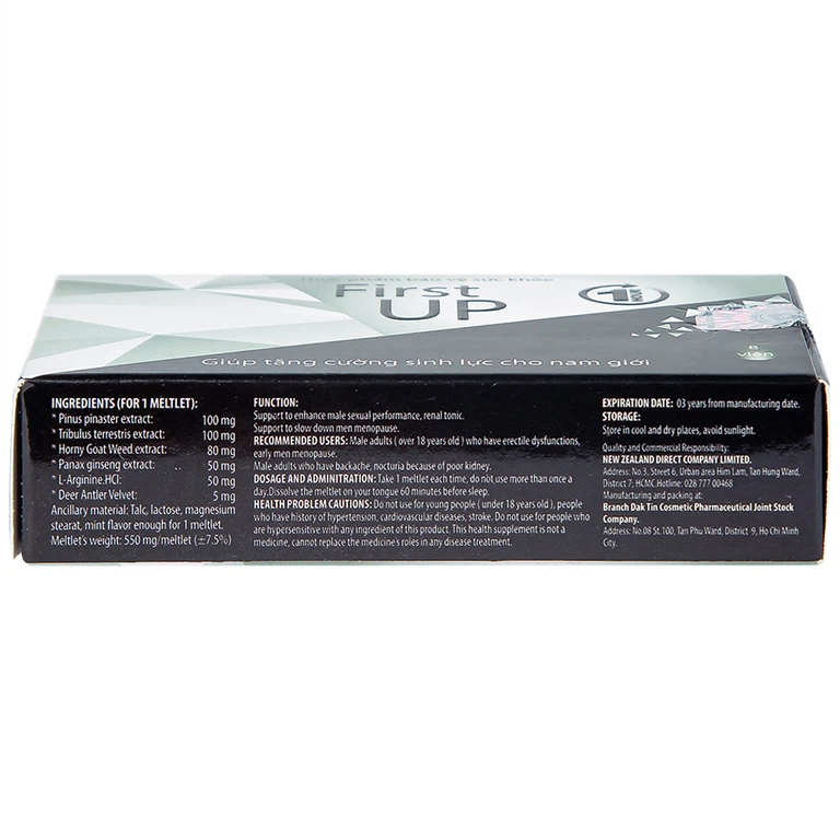 Viên ngậm First Up 1 Hour hỗ trợ tăng cường sinh lực cho nam giới (2 vỉ x 4 viên)