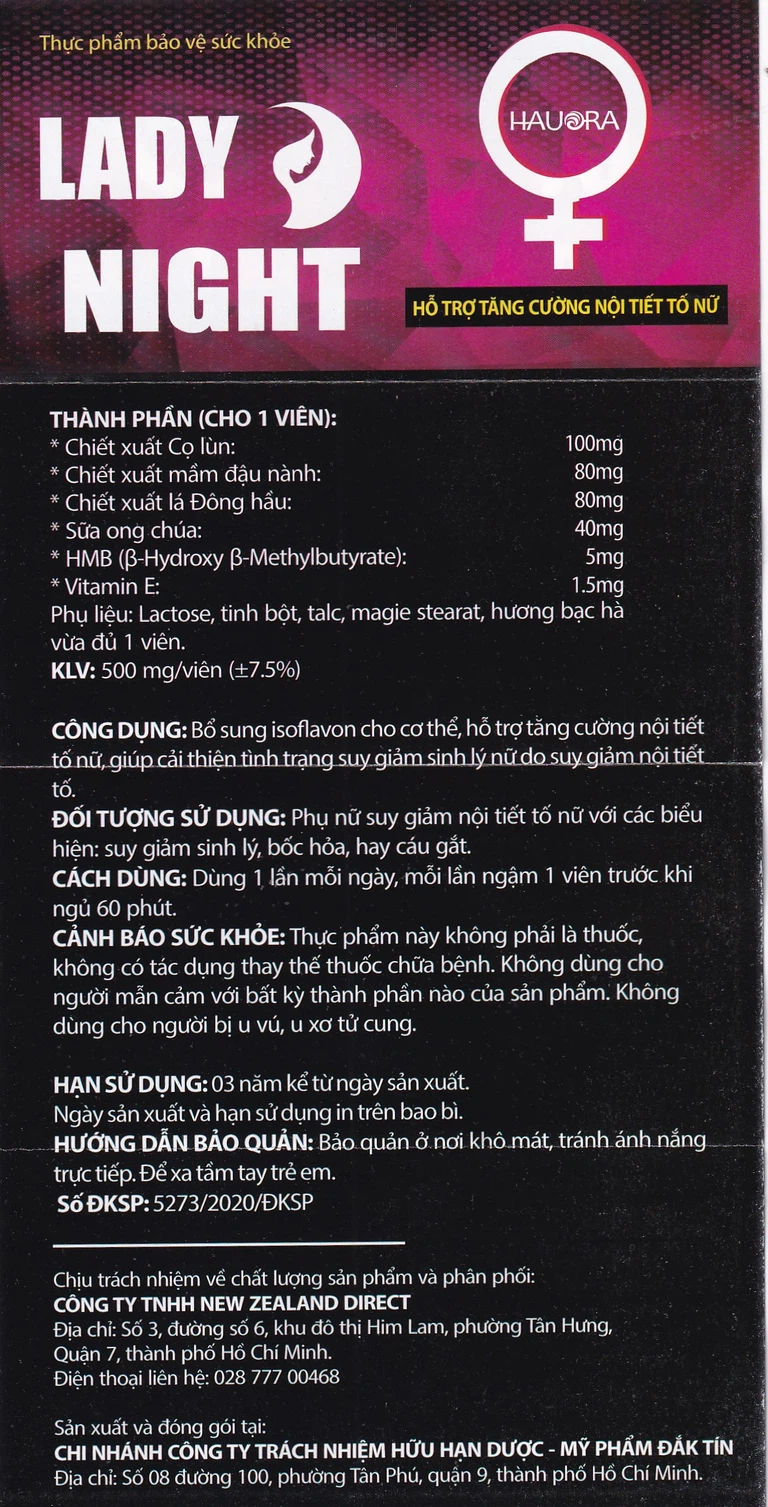 Viên ngậm Lady Night Đắk Tín hỗ trợ tăng cường nội tiết tố nữ (2 vỉ x 4 viên)