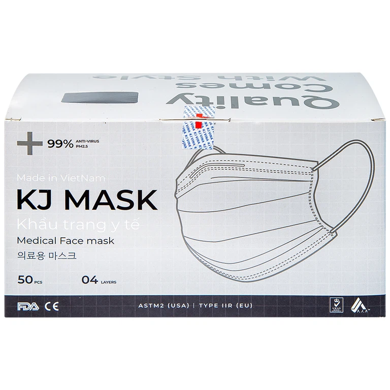 Khẩu trang y tế KJ Mask màu đen 4 lớp hỗ trợ ngăn khói, bụi, kháng khuẩn (50 cái)