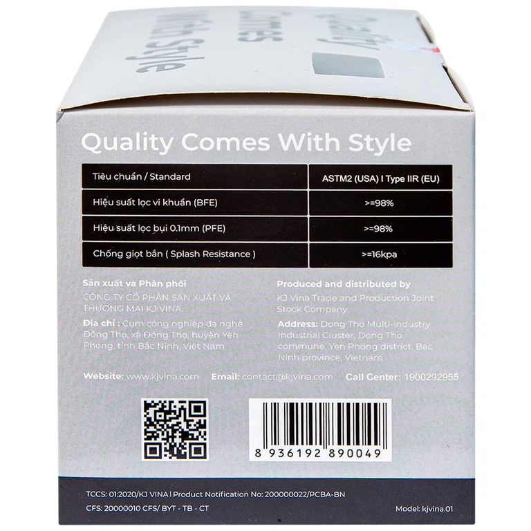 Khẩu trang y tế KJ Mask màu đen 4 lớp hỗ trợ ngăn khói, bụi, kháng khuẩn (50 cái)