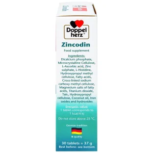 Viên uống Zincodin Doppelherz Aktiv bổ sung kẽm và L-histidine (3 vỉ x 10 viên)